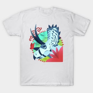 Blue Agujaceratops with Red Flowers T-Shirt